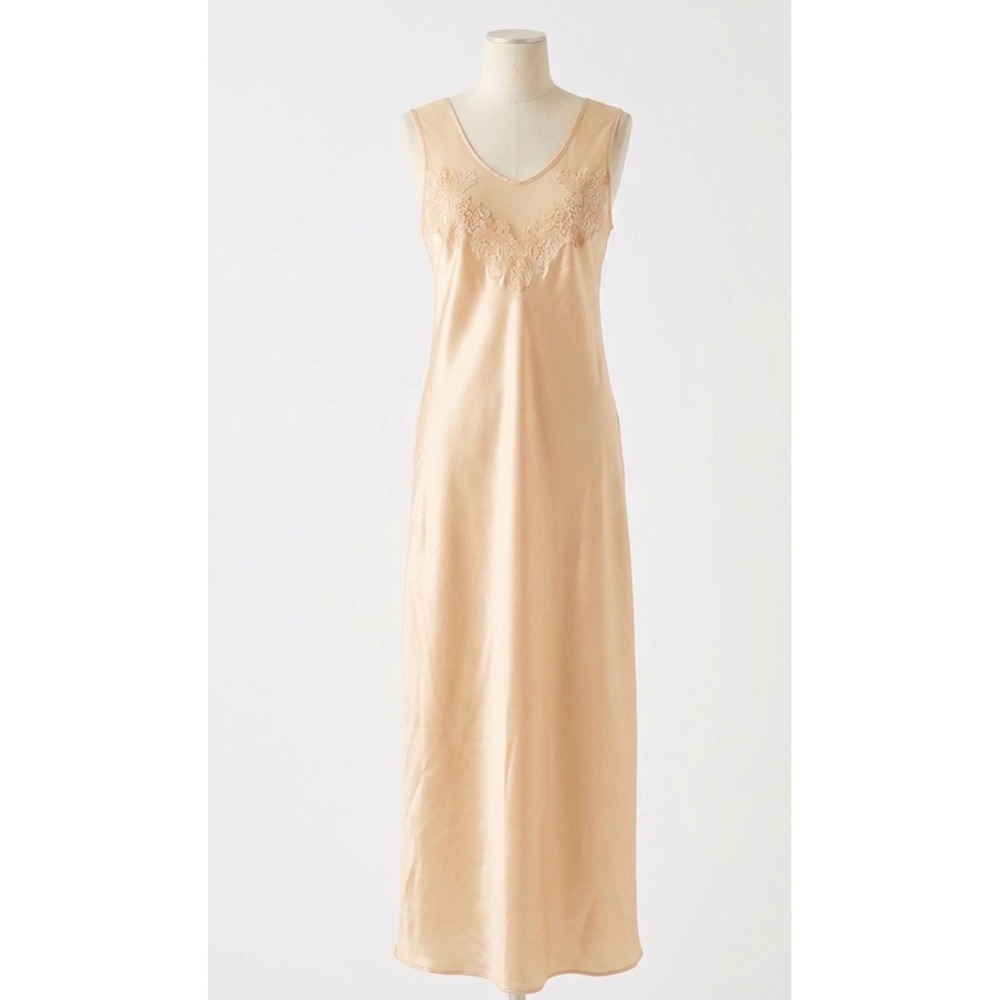 Vtg 90s Victoria's Secret Champagne Satin Lace Slip Dress M Ethereal Cottagecore